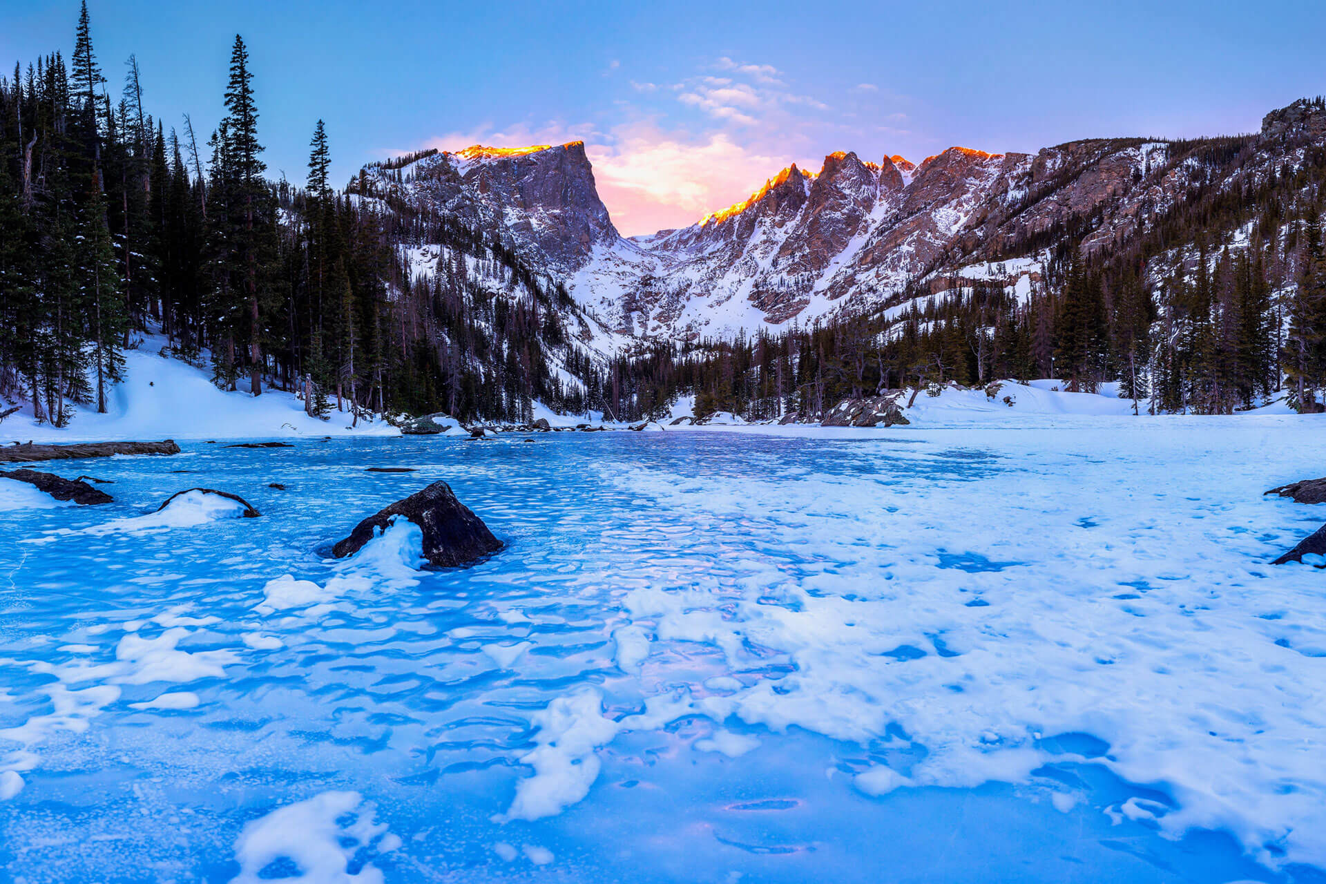 First Light of Winter, A Dream Lake Sunrise